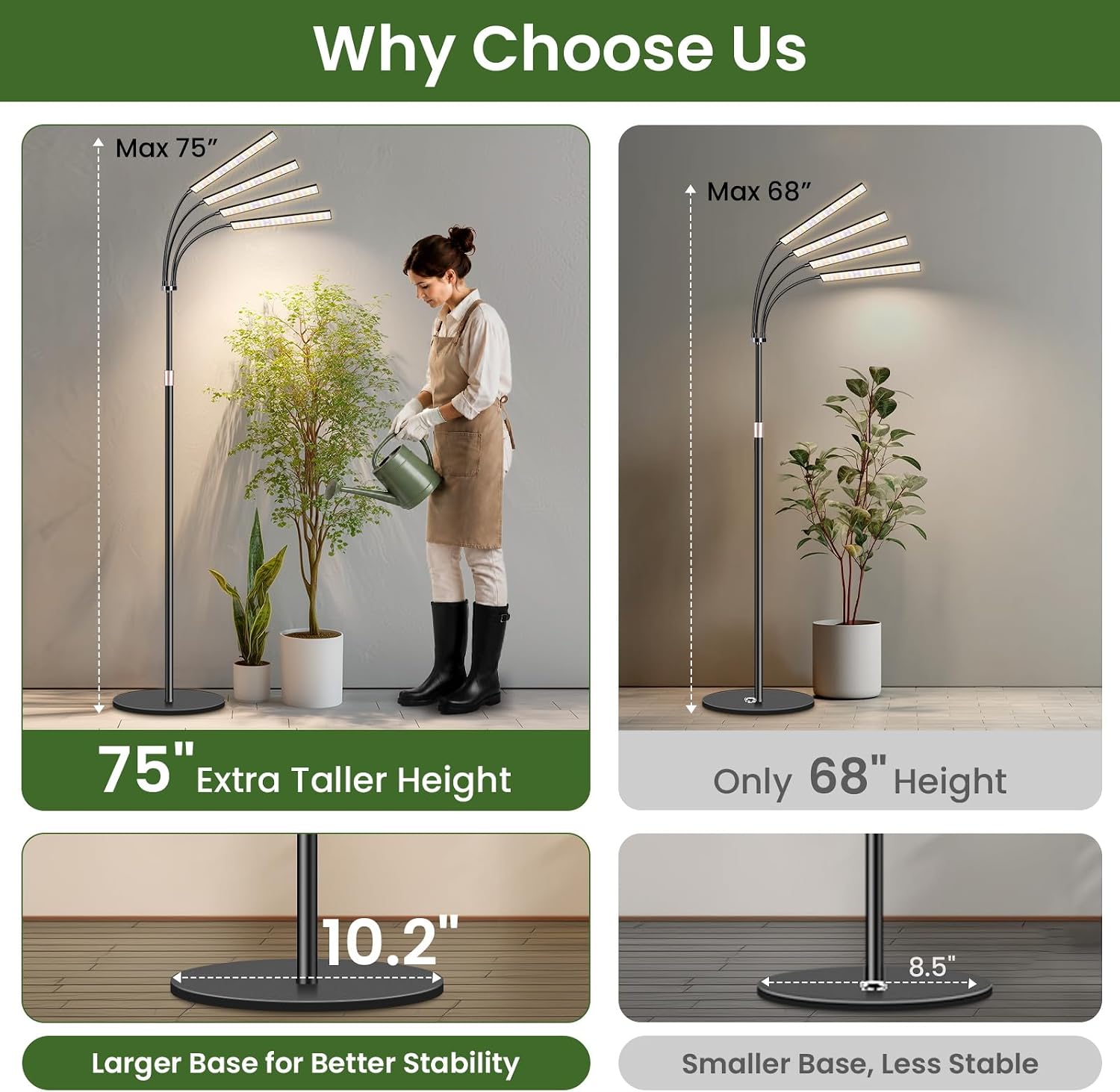 Grow Lights for Indoor Plants, 75" Tall Full Spectrum Plant Grow Light | 228 LEDs Full Spectrum Grow Light with