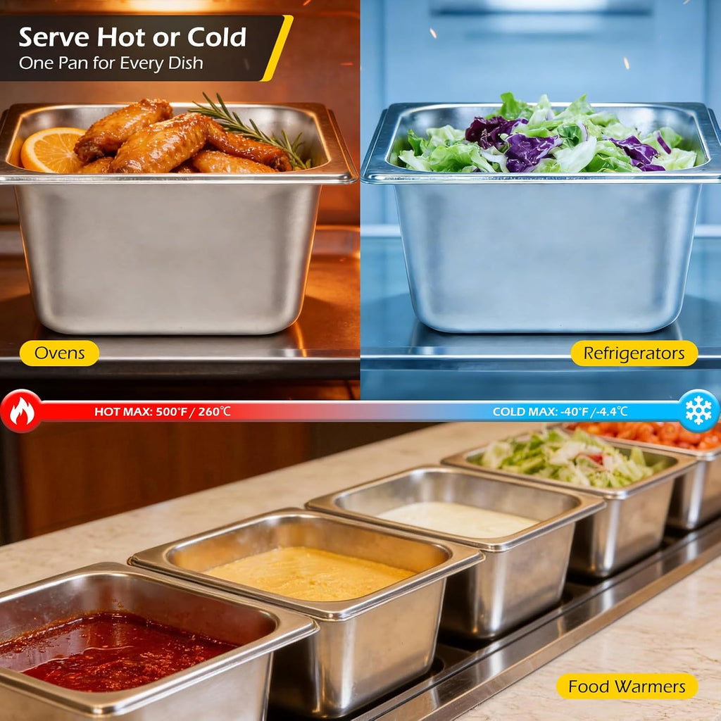 Hotel Pans 1/6 Size Pans 4 Inch Deep 6 Pack Steam Table Pans