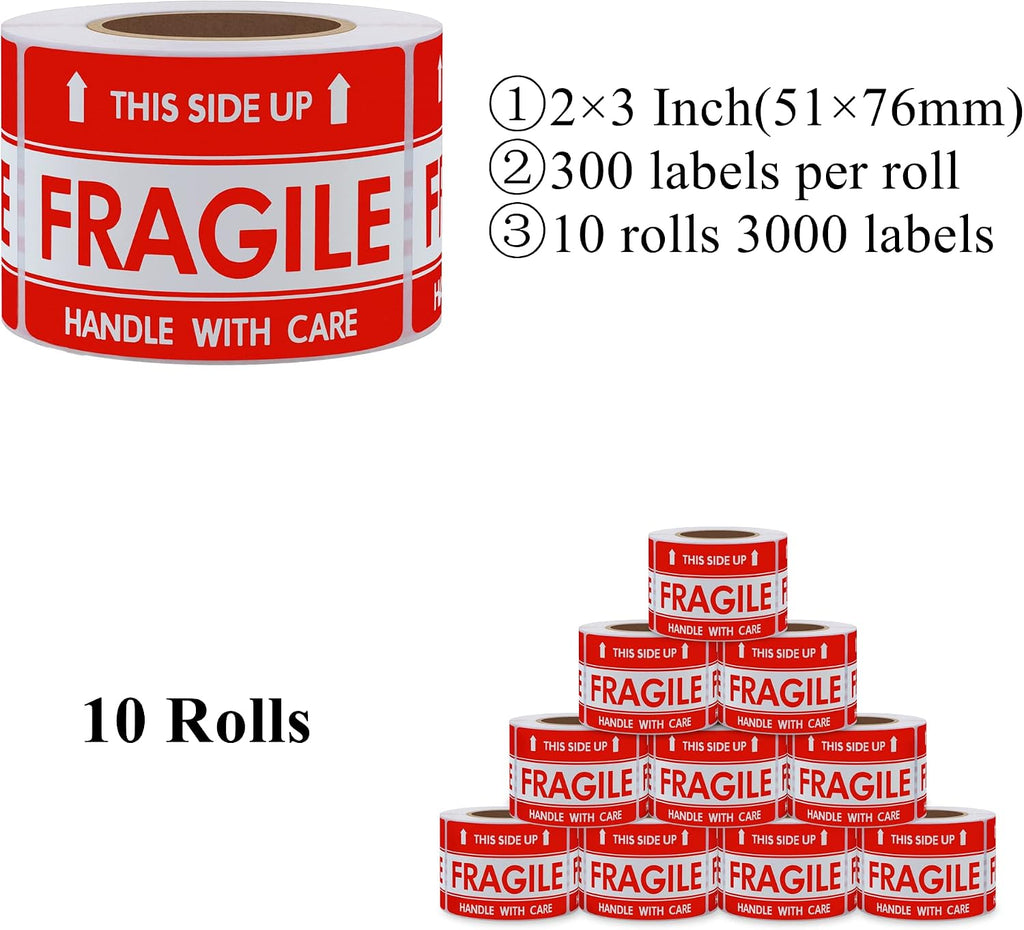 This Side Up Stickers 2×3 Inch Fragile Labels Shipping Warning Labels Please Handle with Care - 300 Sticker Per