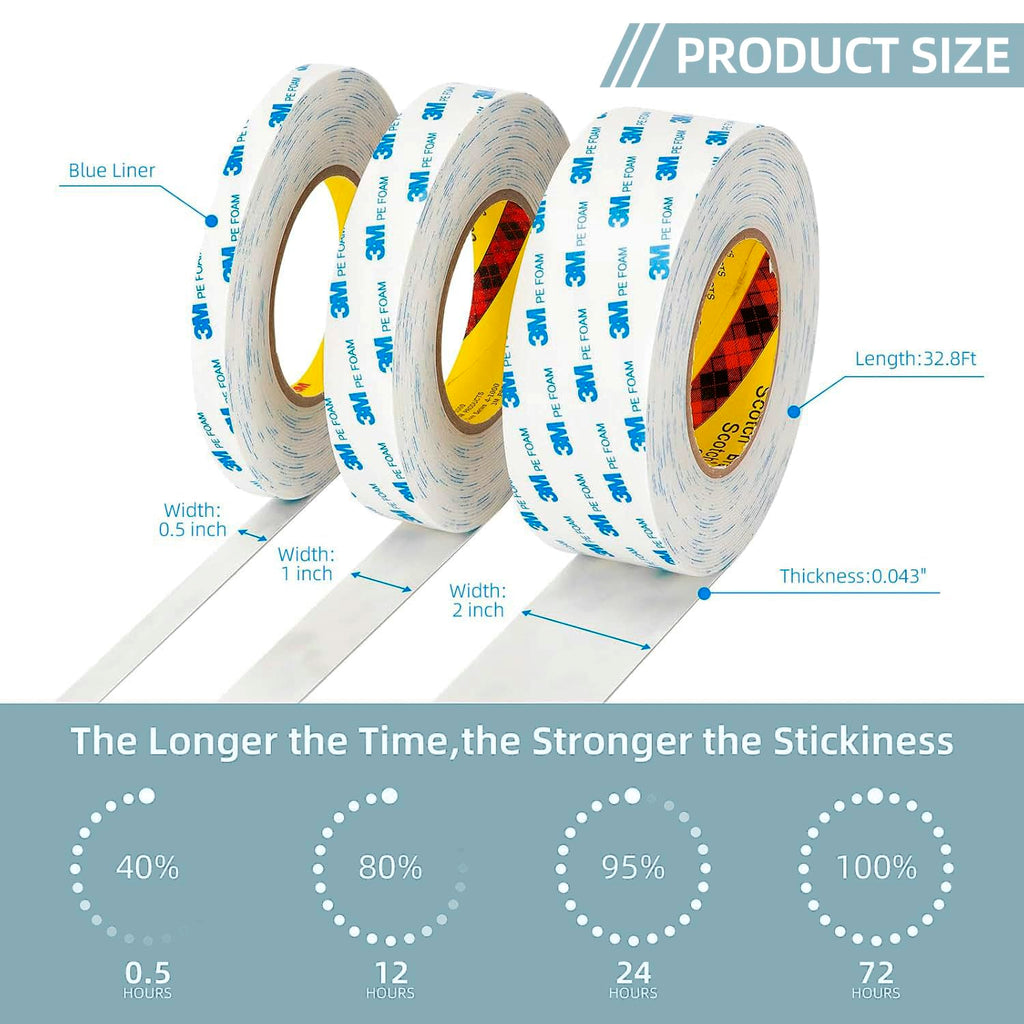 3M Double Sided Tape 2 in x 16.5ft 2 Pack Removable PE Foam Tape