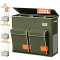 220L Laundry Hamper 3 Section with Lid and 2 Side Pockets