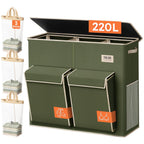 220L Laundry Hamper 3 Section with Lid and 2 Side Pockets