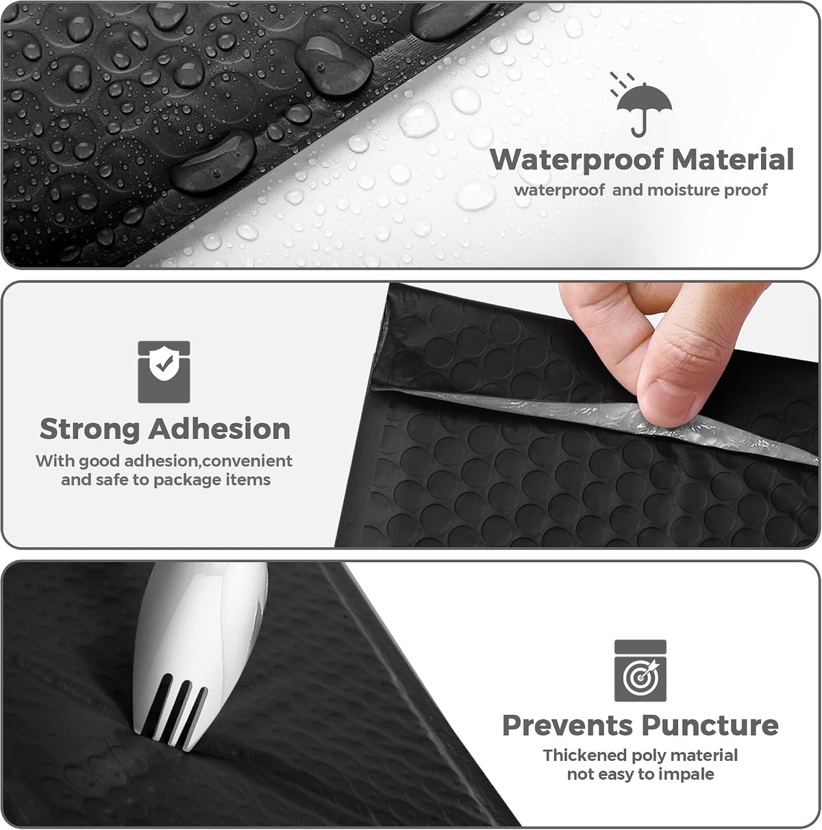 Bubble Mailers 8.5x12" Padded Envelopes Black 40 Pack Self Seal