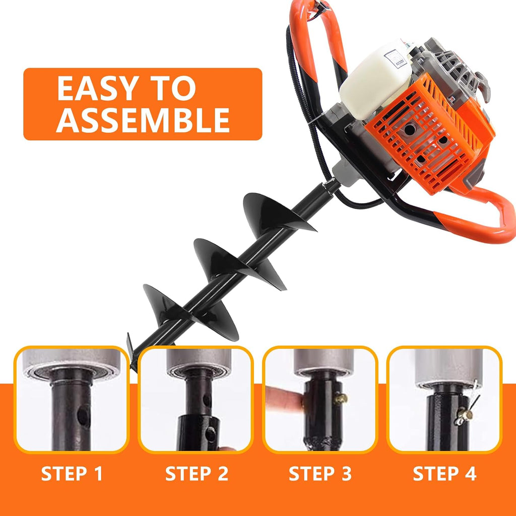 72CC Post Hole Digger Gas Powered, 2 Stroke Auger with 6" & 8" Bits | LightWeight Powerful. Easy start, One-Person