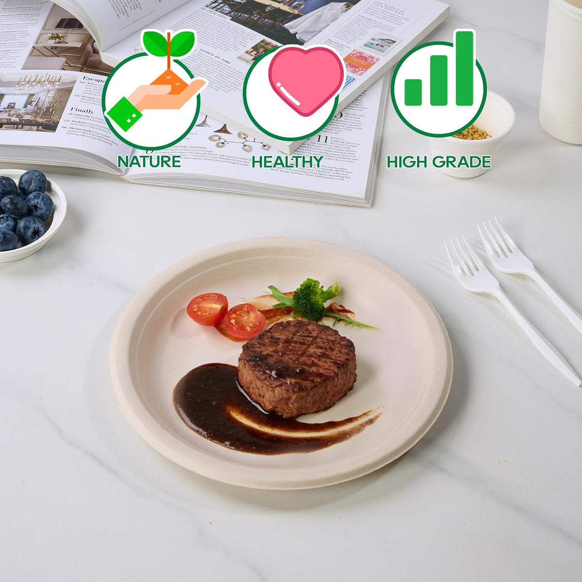 200Pack Paper Plates 6 inch Compostable Nature, Heavy-Duty Disposable Paper Plates Bagasse Natural Biodegradable