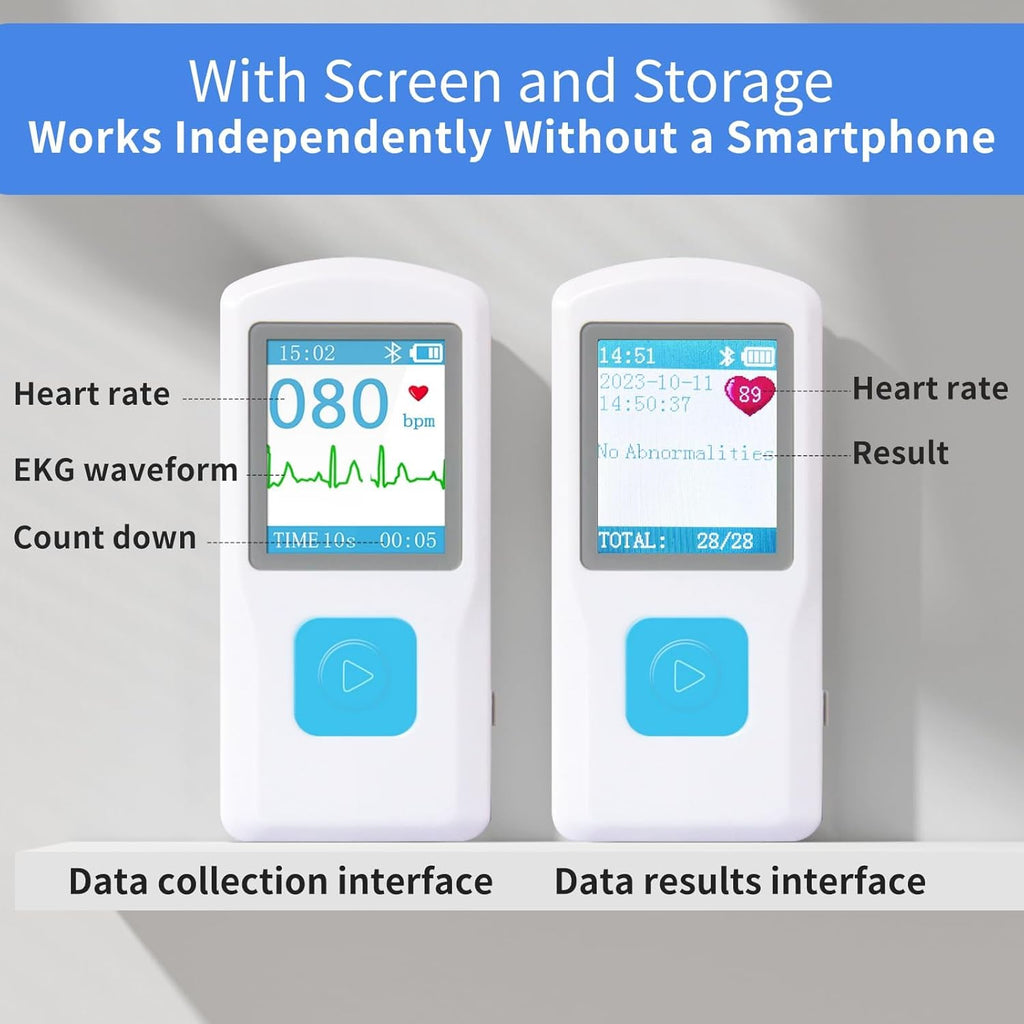 EKG Monitor Device, Personal Heart Rate Monitor with LCD Screen and Storage, Portable ECG Monitor Compatible with PC