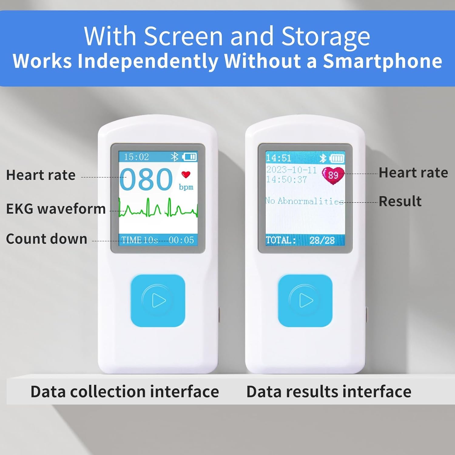 EKG Monitor Device, Personal Heart Rate Monitor with LCD Screen and Storage, Portable ECG Monitor Compatible with PC