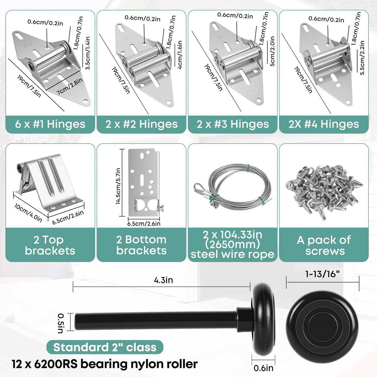 EXERAUO Garage Door Hinges and Rollers for 8 Ft High Doors Hardware Kit