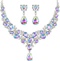 Bridal Teardrop Cluster Crystal Jewelry Set for Women Necklace Earrings Wedding