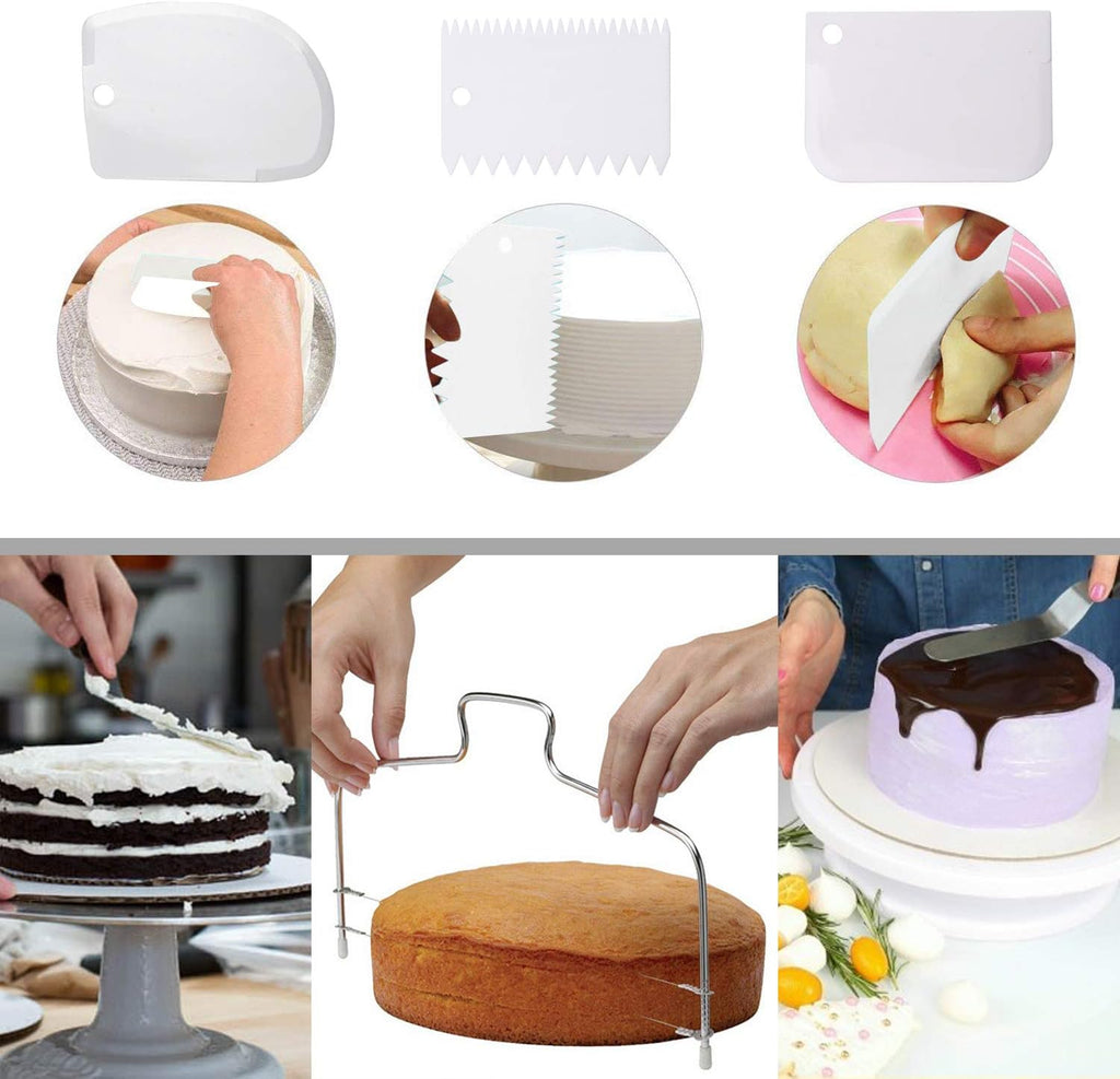Cake Decorating Turntable,Cake Decorating Supplies with Decorating Comb/Icing Smoother(3pcs),2 Icing Spatula with