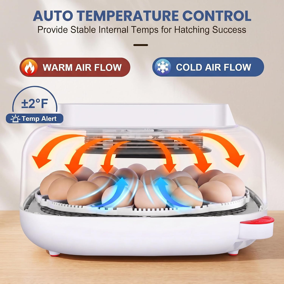 24 Eggs Incubator, 4 Modes, Temp Control & Humidity Display, Azure