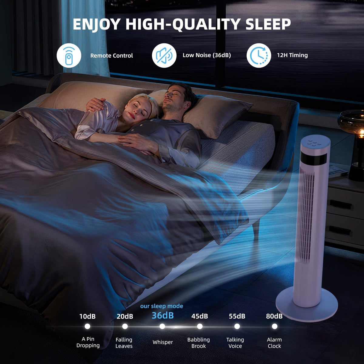 Tower Fan Portable Electric Oscillating Fan Quiet Remote Control Bladeless Floor Fan 3 Wind Speed Mode 12H Timer