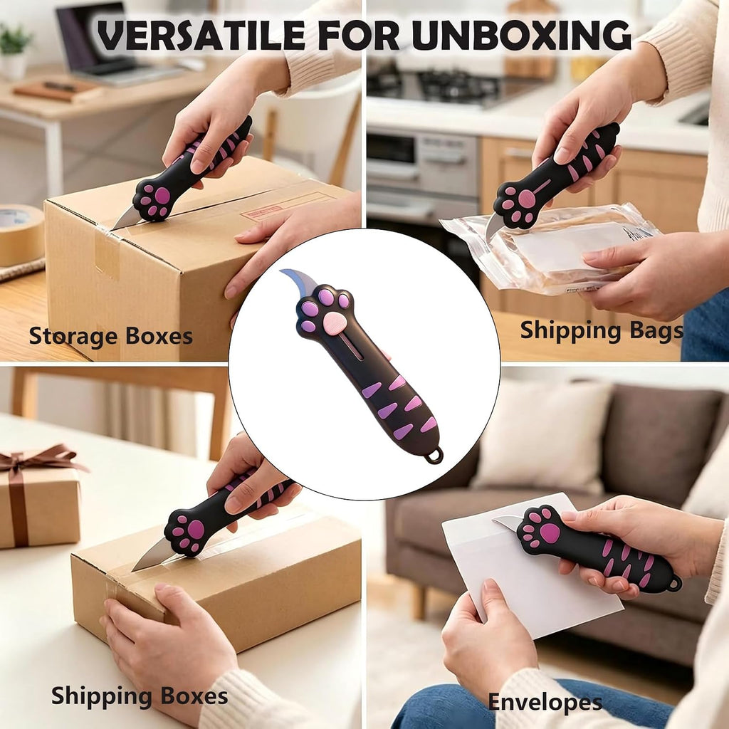 Cat Claw Box Cutter,Portable Retractable Cute Cat Paw Box Knife