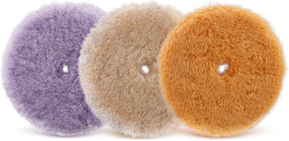 Wool Buffing Polishing Pads, 3Pcs 5" (125mm) Coarse Medium Cutting Car Wool Polishing Pads, Premium 100% Wool Cutting