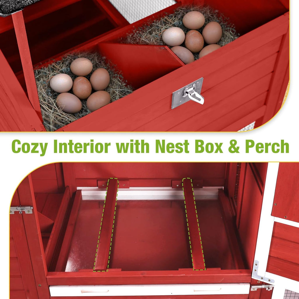 Mobile Chicken Tractor with 2 Nesting Boxes, 81" Large Wooden Chicken Coop for 2-4 Chickens, Predator Proof Poultry
