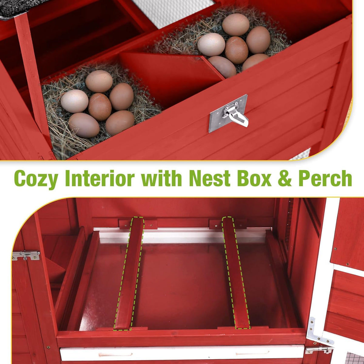 Mobile Chicken Tractor with 2 Nesting Boxes, 81" Large Wooden Chicken Coop for 2-4 Chickens, Predator Proof Poultry