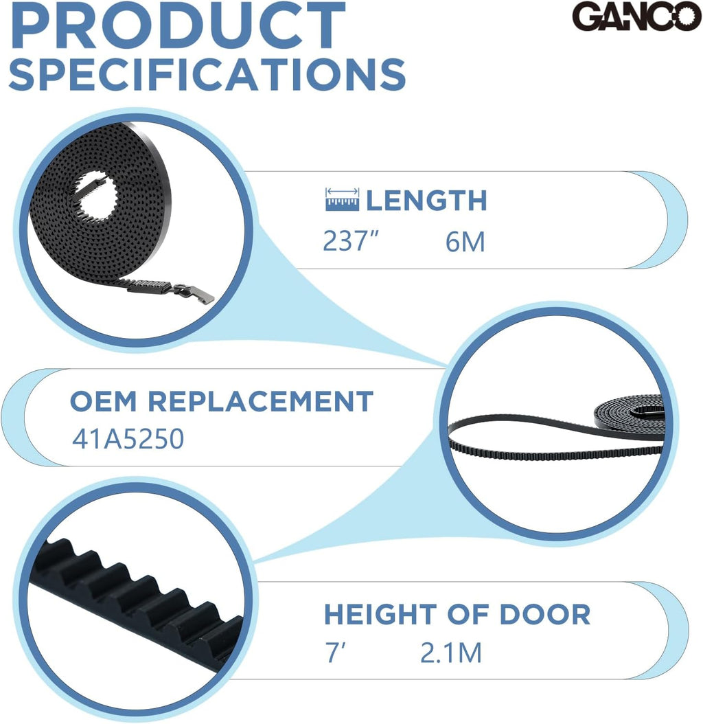 Garage Door Opener Drive Belt 41A5250 Replacement 237" Belt for 7ft High Garage Doors Compatible with Chamberlain