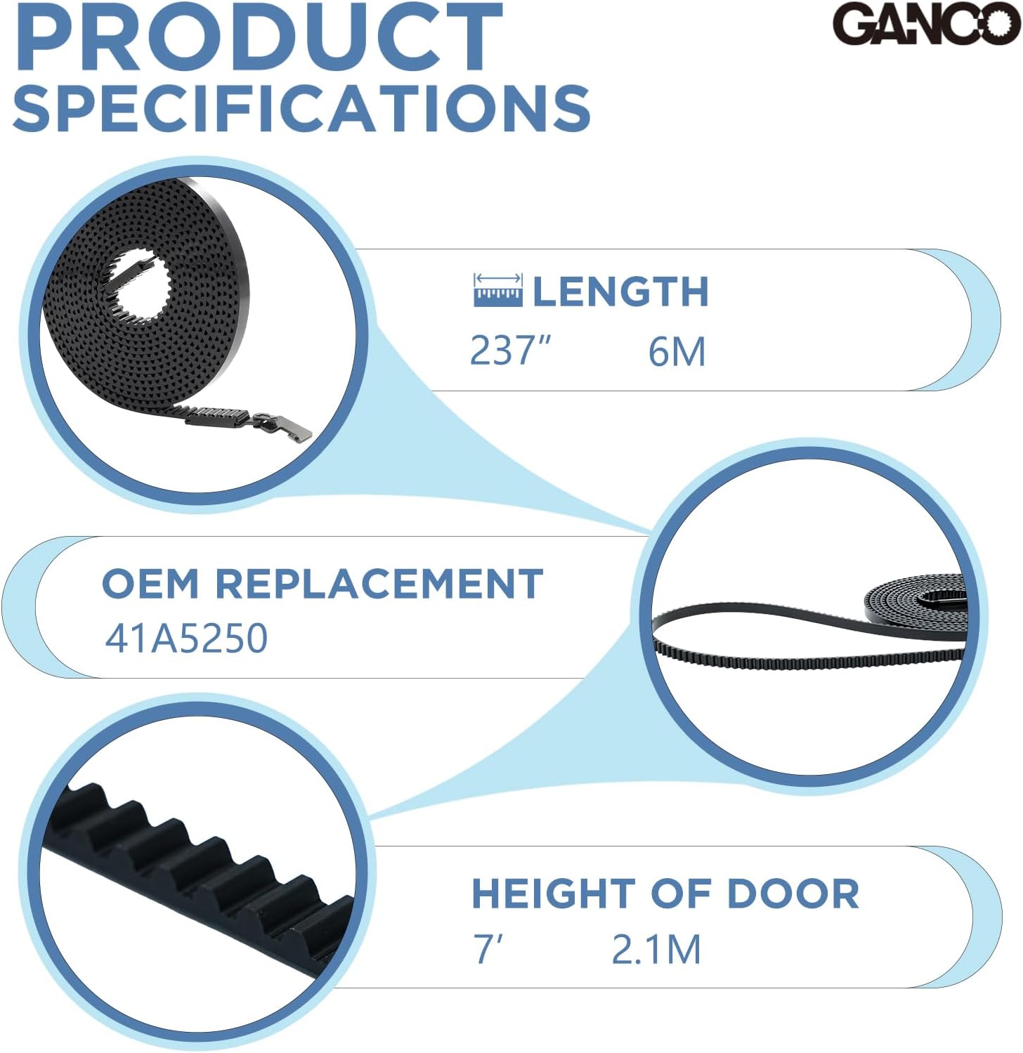 Garage Door Opener Drive Belt 41A5250 Replacement 237" Belt for 7ft High Garage Doors Compatible with Chamberlain
