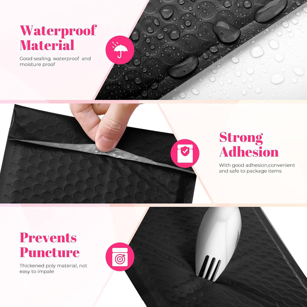 Bubble Mailers 10x13" Padded Envelopes Black 40 Pack Waterproof
