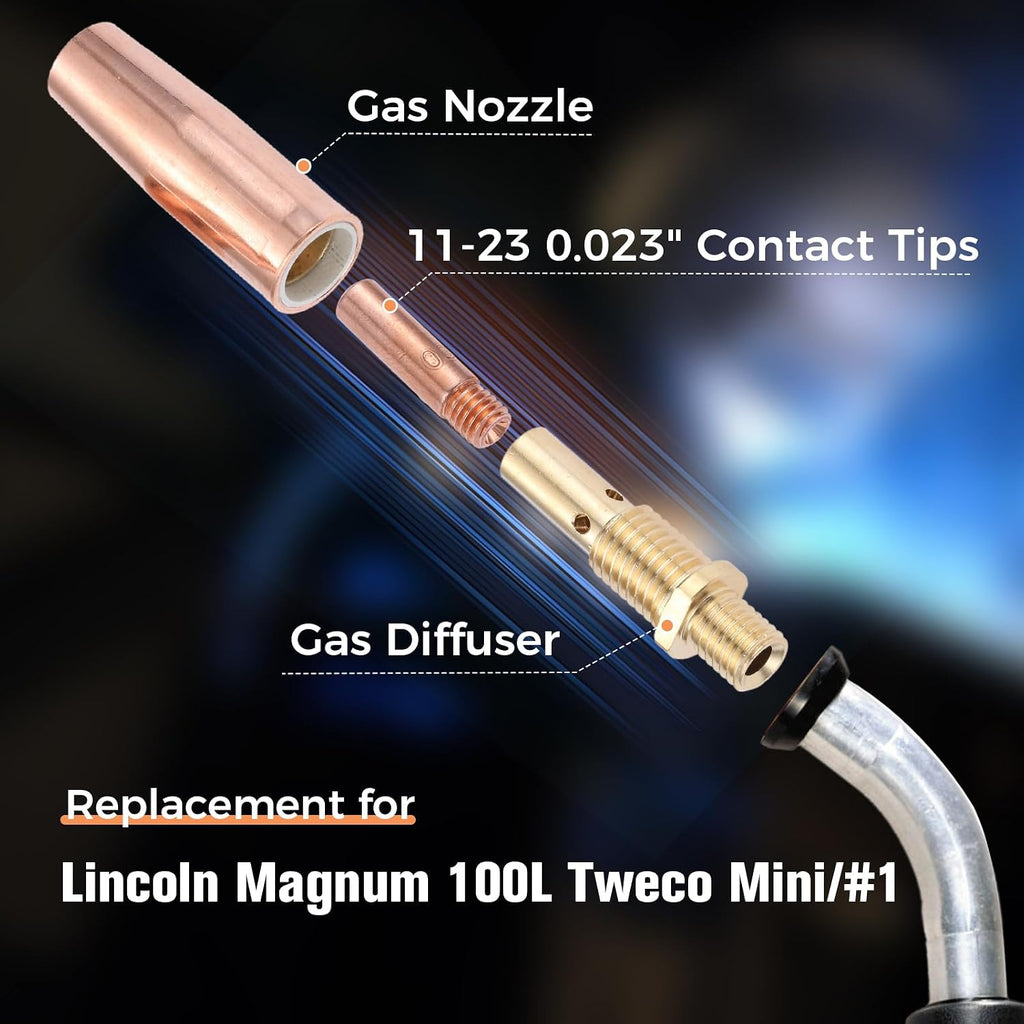 Mig Welding Gun Kit 0.023" Tip Nozzle Diffusers for Lincoln Magnum Tweco