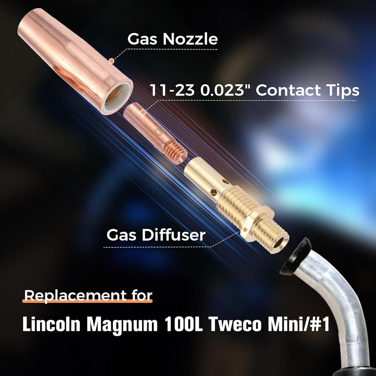 Mig Welding Gun Kit 0.023" Tip Nozzle Diffusers for Lincoln Magnum Tweco