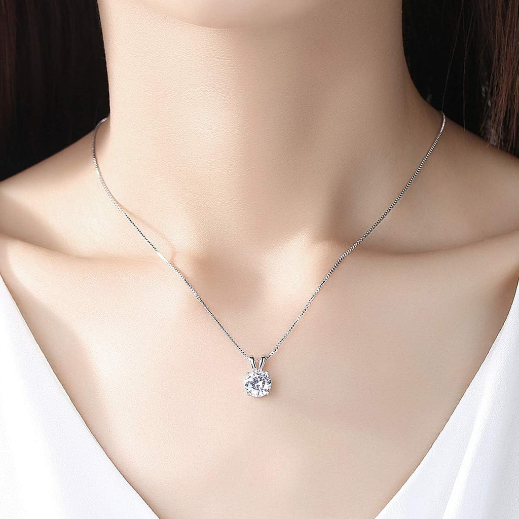 Dainty Solitaire Necklaces Stud Earrings Set For Women,White Gold Plated Simple Prom Jewelry Set Cubic Zirconia