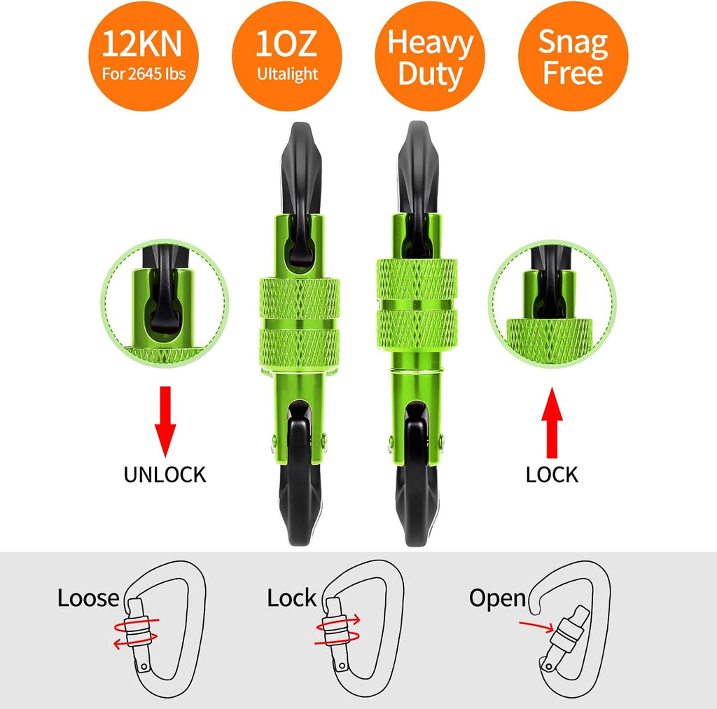 Carabiner Clips Heavy Duty 12kN (2697 lbs)-Lightweight Locking Carabiners for Camping, Hiking, Hammock, Dog Leash