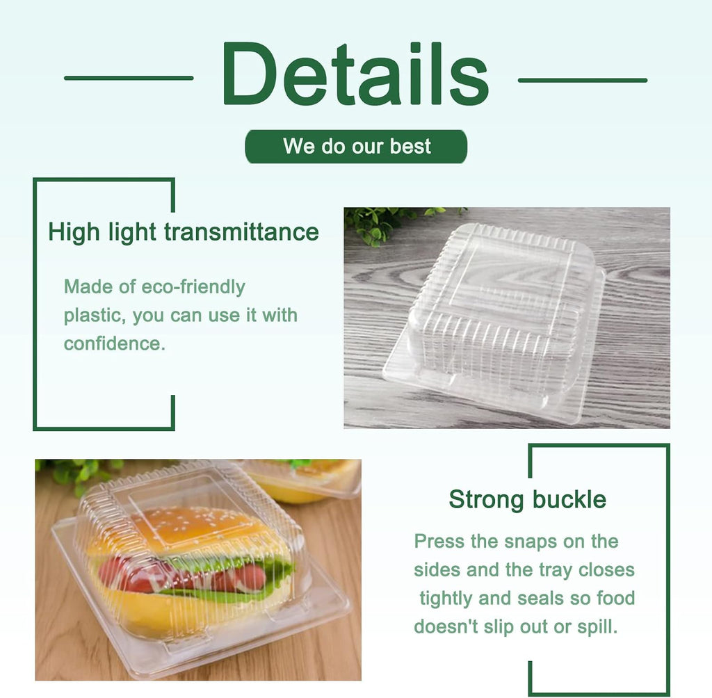 100 Pack Clear Plastic Square Hinged Food Container,Disposable Plastic To Go Containers with Clear Lids,Cake Slice