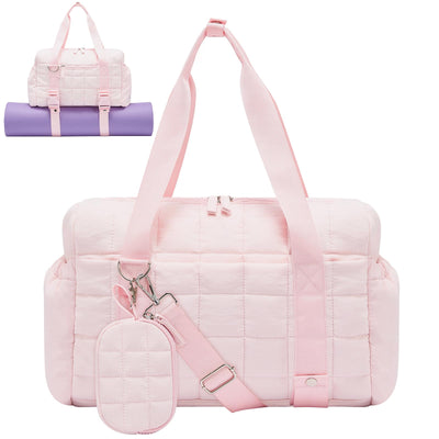 Small Gym Bag for Women, Puffy Sports Duffel Bag with Yoga Mat Holder