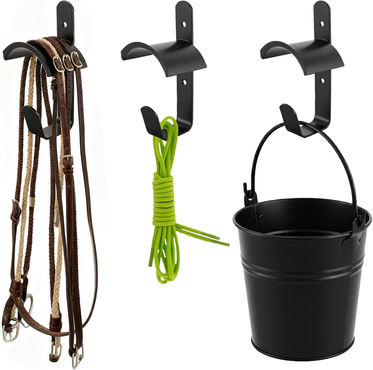 4 Pack Horse Bridle Rack Hooks, Metal Bridle Holder Bracket Heavy Duty, Wall Mount Horse Tack Storage Harness Halter