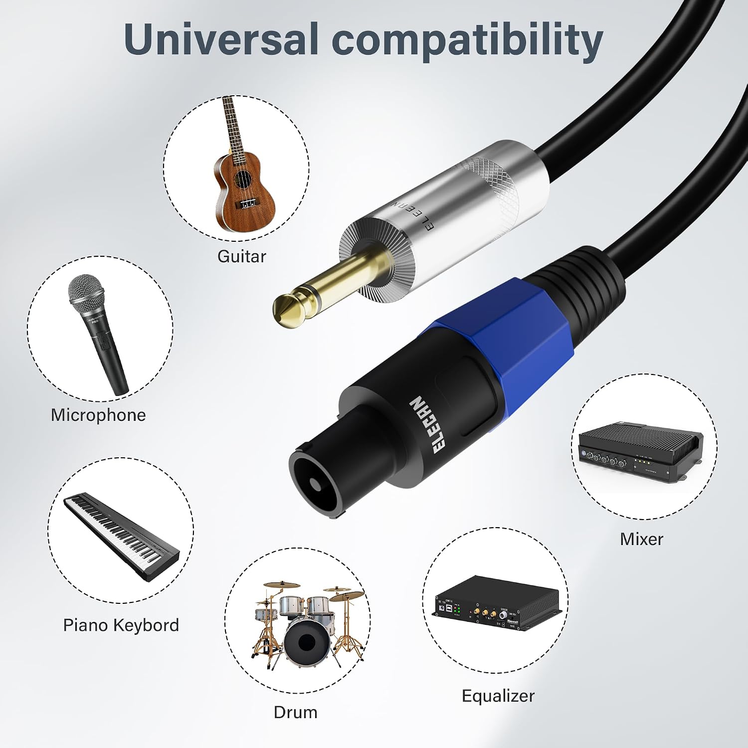 Premium Speakon to 6.35MM 1/4 Inch TS Male Speaker Cable 25 Ft/2 Pack, 12AWG Heavy-Duty High Power Amp Audio