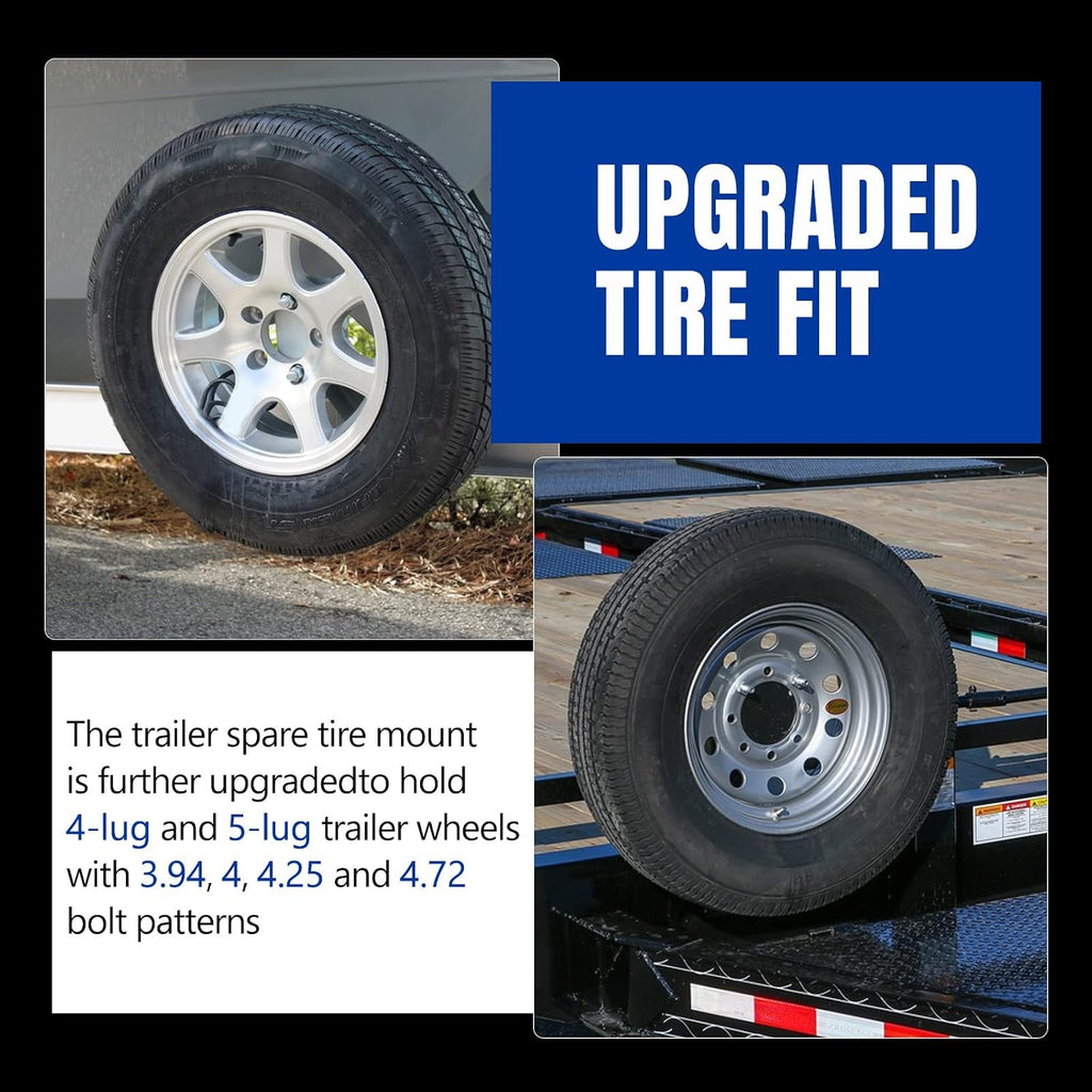 Spare Tire Mount Bracket with Lock, Side Mount Utility Spare Tire Carrier for Trailer Tongue Boat, 4 & 5 Lugs Wheel