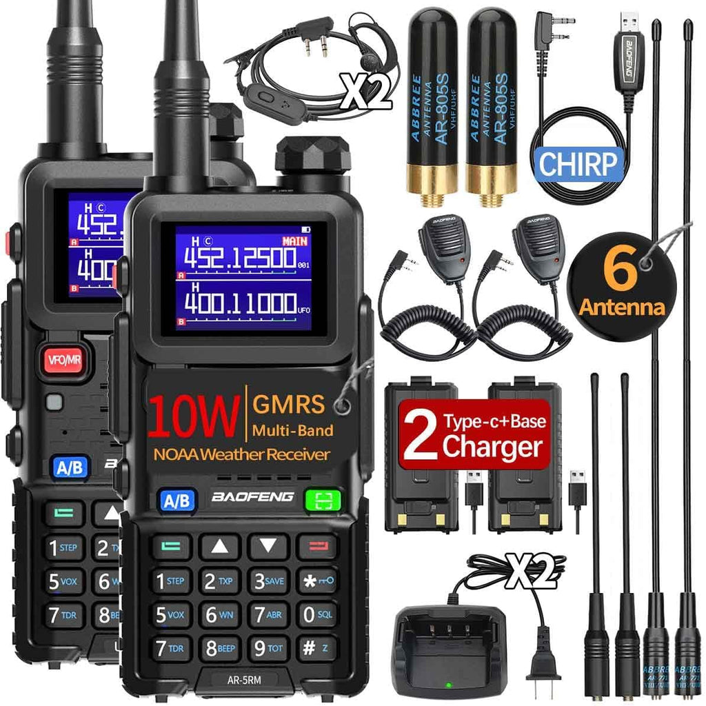 Radio Ham Radio Handheld UV-5R Upgrade Long Range Rechargeable AR-5RM 10W NOAA Weather Emergency Tactical Two Way