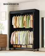 Heavy-Duty Clothes Rack, Portable Closet on Wheels, Fabric Cover