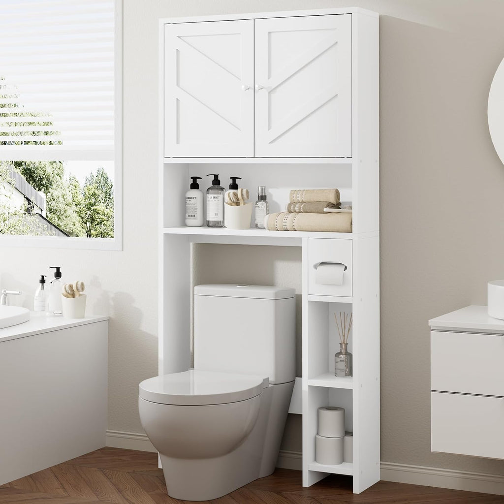 Bathroom Storage Cabinet Over Toilet with Toilet Paper Holder Stand, Freestanding Bathroom Storage Organizer Cabinet