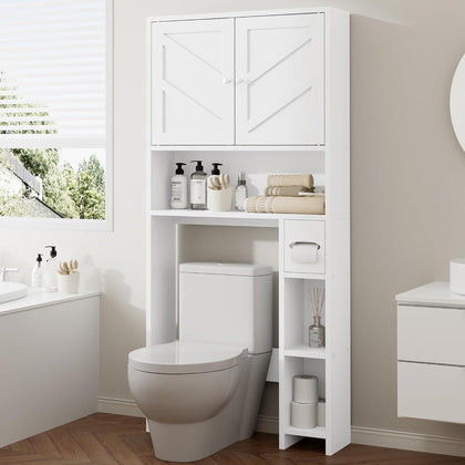 Bathroom Storage Cabinet Over Toilet with Toilet Paper Holder Stand, Freestanding Bathroom Storage Organizer Cabinet