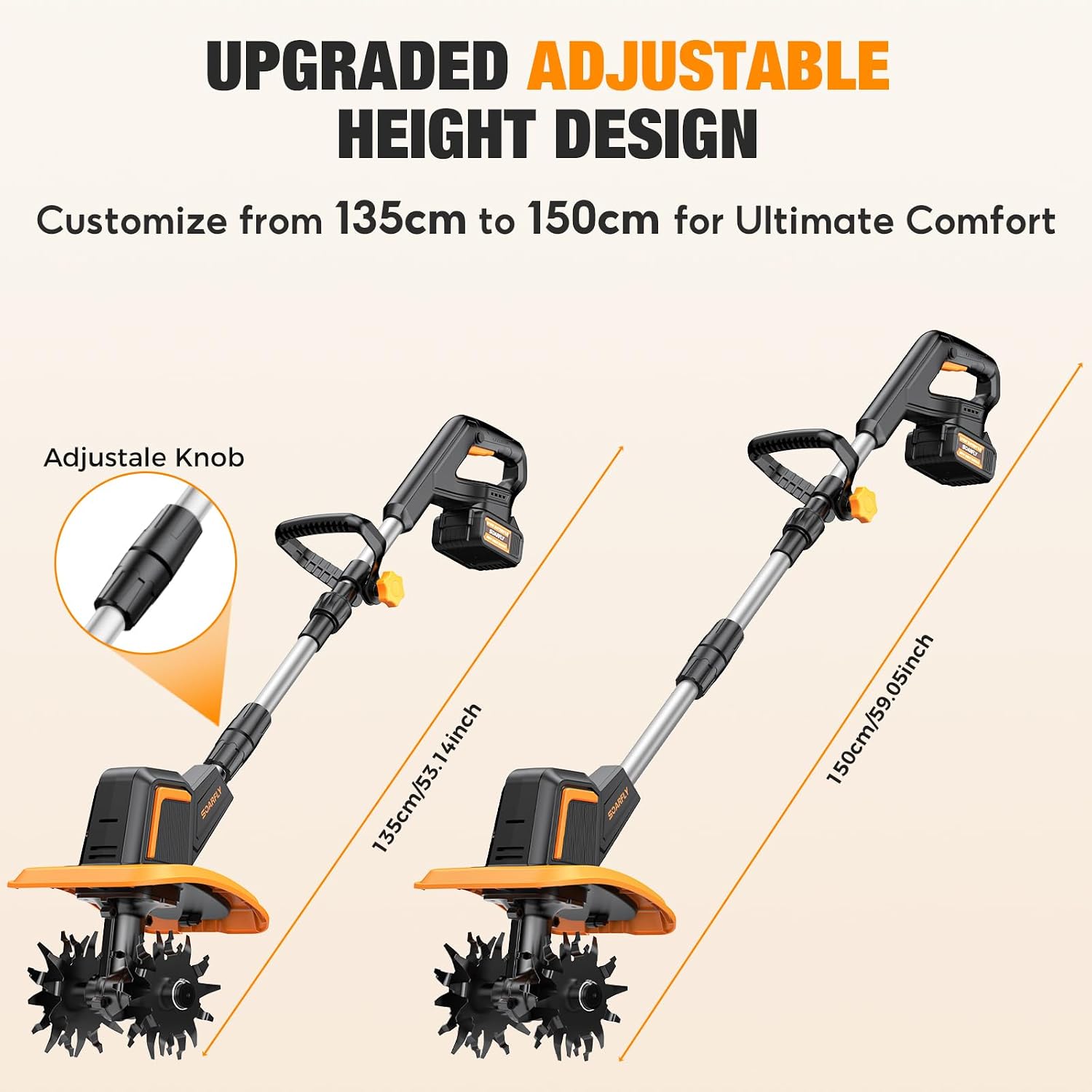 Upgraded Cordless Tiller for Gardening with Dual 2.0Ah Batteries, 48 Steel Tines Battery Rototiller, 9" Width 6.6"