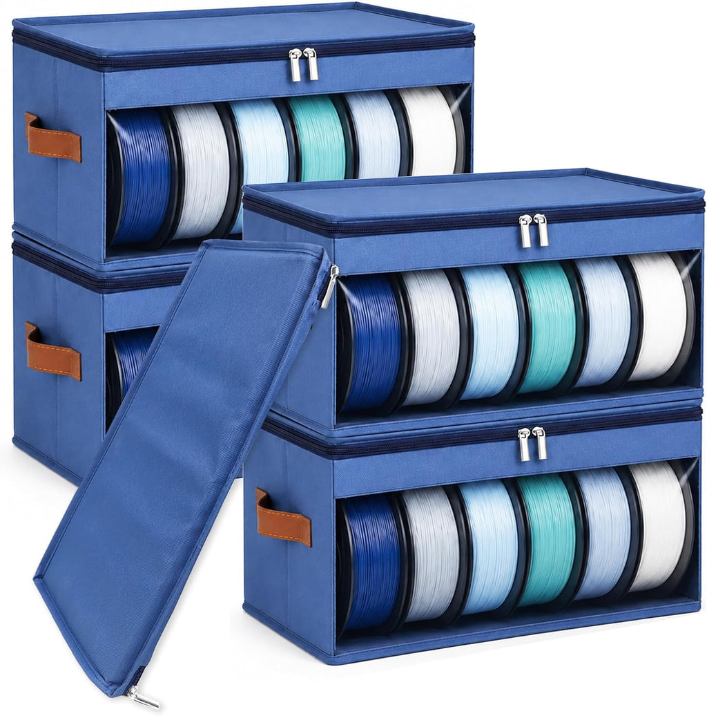 Filament Storage Box 4 Pack with Desiccants Max 24 Rolls 1kg 1.75mm | Upgraded Moisture-proof, Dual-zipper Sealed for