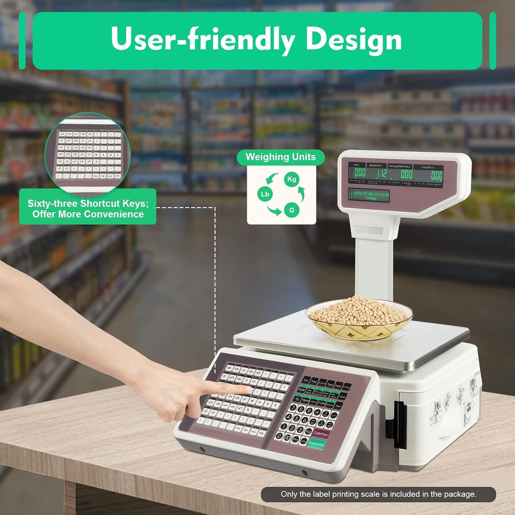 Electronic Price Computing Scale 66 LB Digital Deli Meat Food Computing Retail Price Scale, Label Printing Scale with