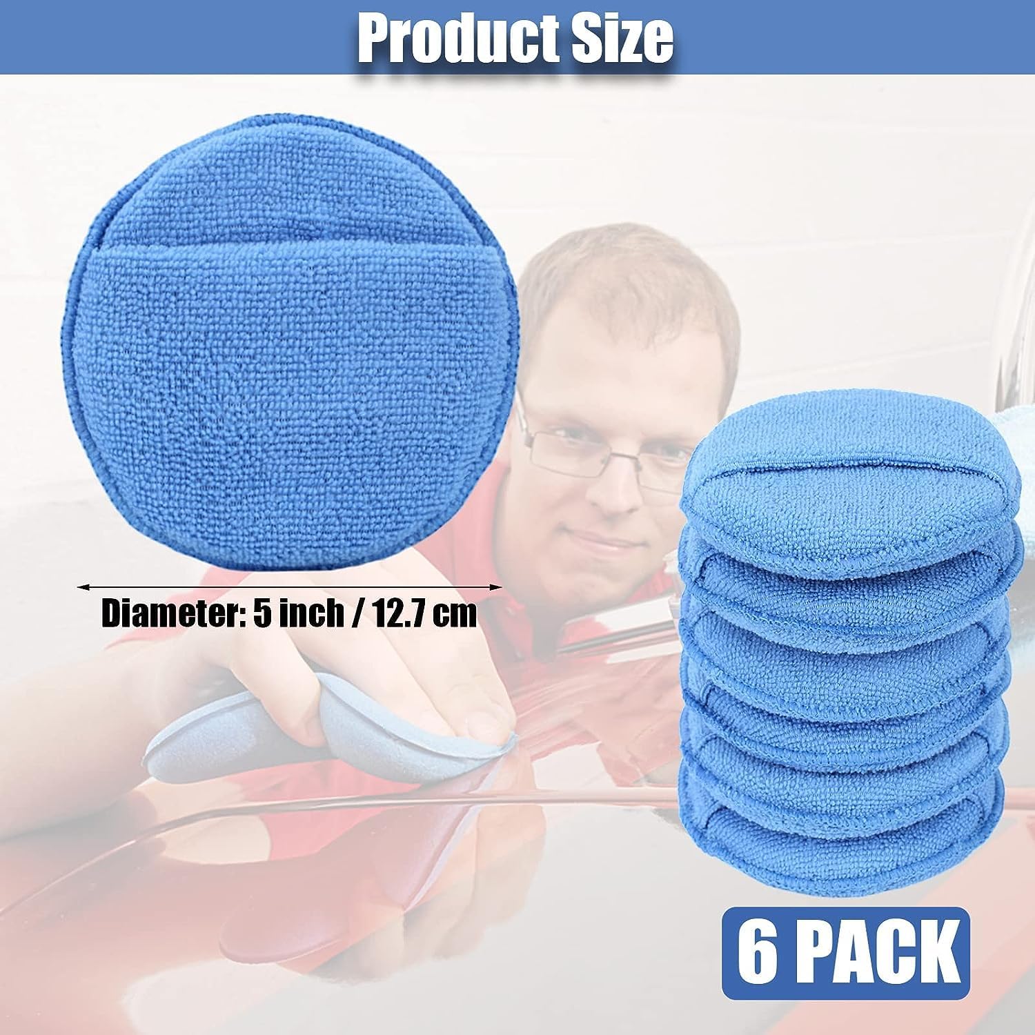 Microfiber Wax Applicator Pads, Car Wax Applicator with Finger Pocket, Buffing & Detail Polishing Foam Pads for Car
