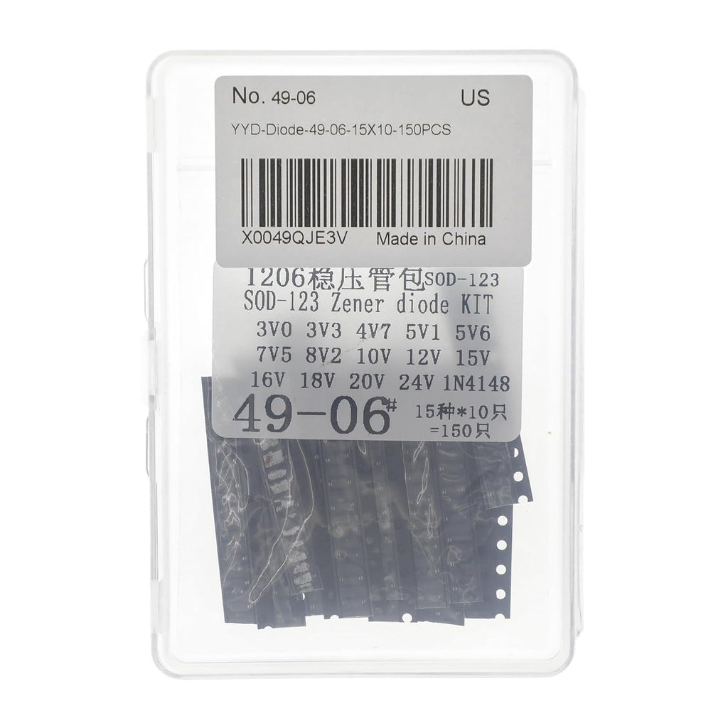 150 Pcs 0.5W Zener Diode Kit 14 Values 3V-24V SOD-123 Plus 1N4148