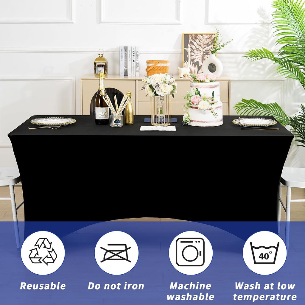 3 Pack 6FT Black Tablecloth Rectangle Spandex Fitted Table Cover