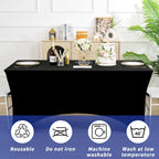 3 Pack 6FT Black Tablecloth Rectangle Spandex Fitted Table Cover