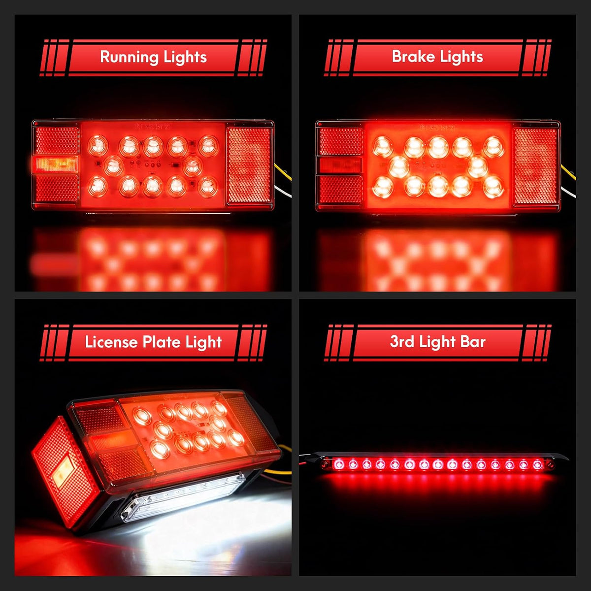 LED Boat Trailer Lights Submersible Trailer Light Kit Waterproof Tail Light