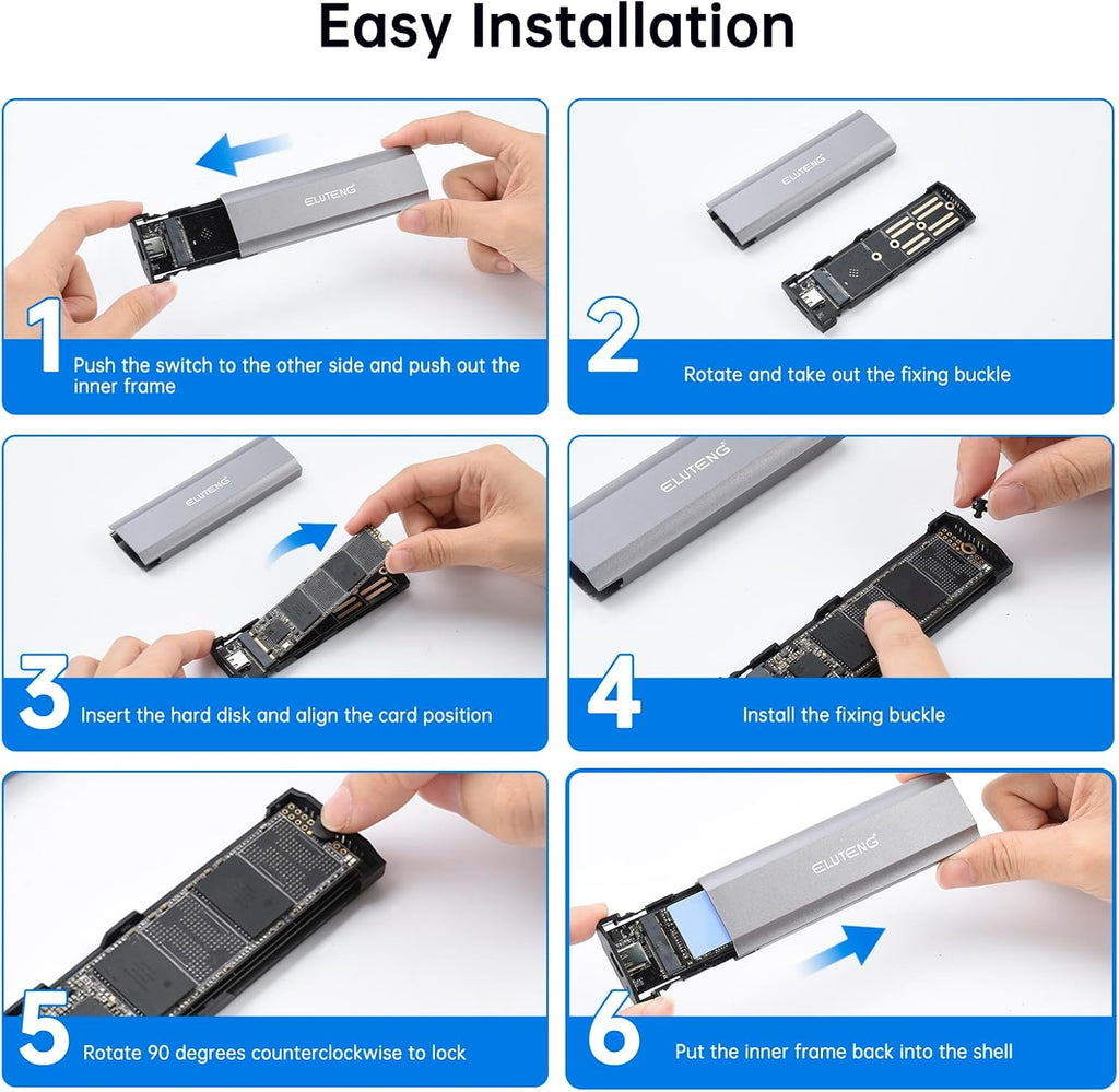 M.2 SSD Enclosure M.2 NVME SATA Dual Protocol Hard Drive Enclosure Aluminum USB 3.2 Gen 2 10Gbps External NVMe to USB