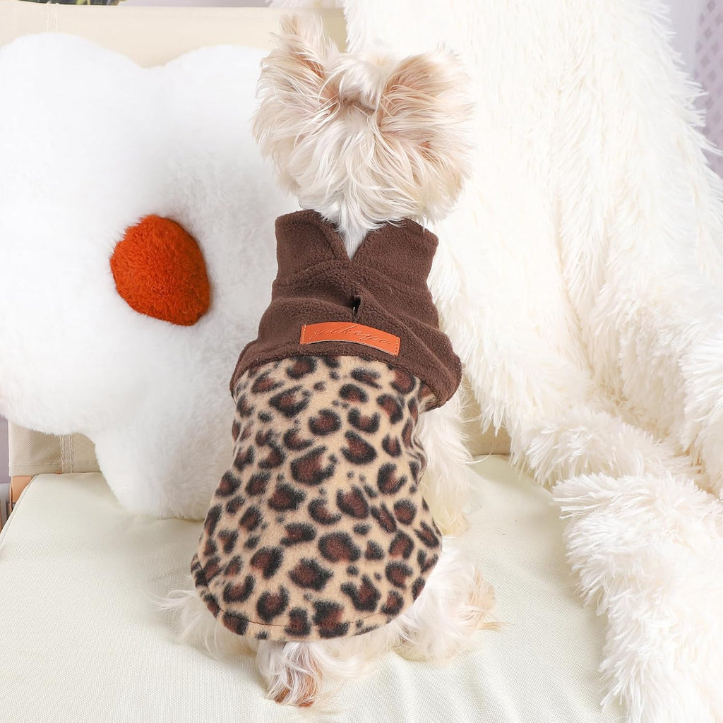 Fleece Vest Dog Sweater Leopard Dog Clothes for Small Dogs Boy Girl Warm Pullover Fleece Puppy Sweaters Winter Small