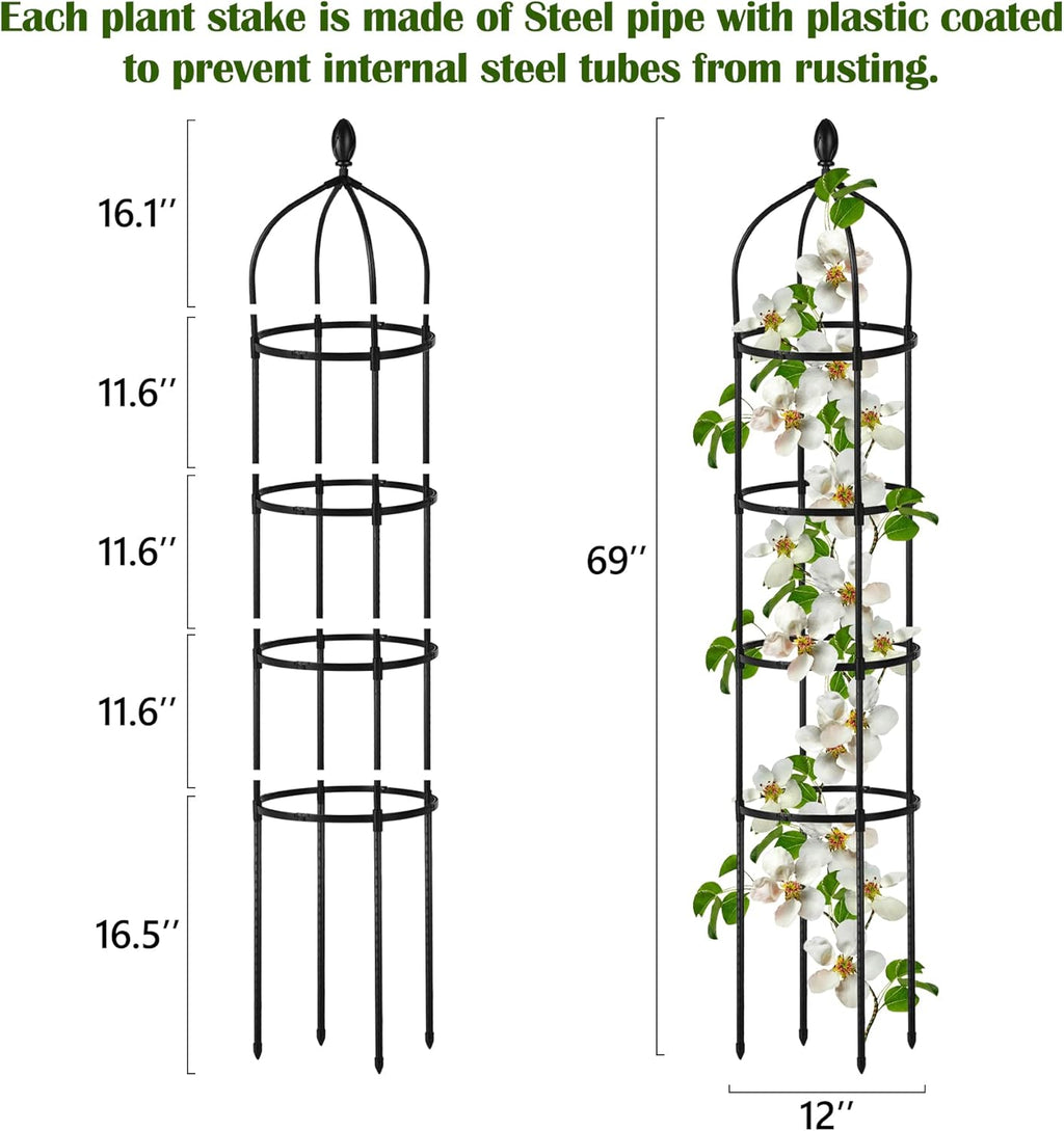 Garden Obelisk Trellis for Climbing Plants Outdoor 6 Ft Rose Bush Round Trellis for Pots Rustproof Metal Pipe with