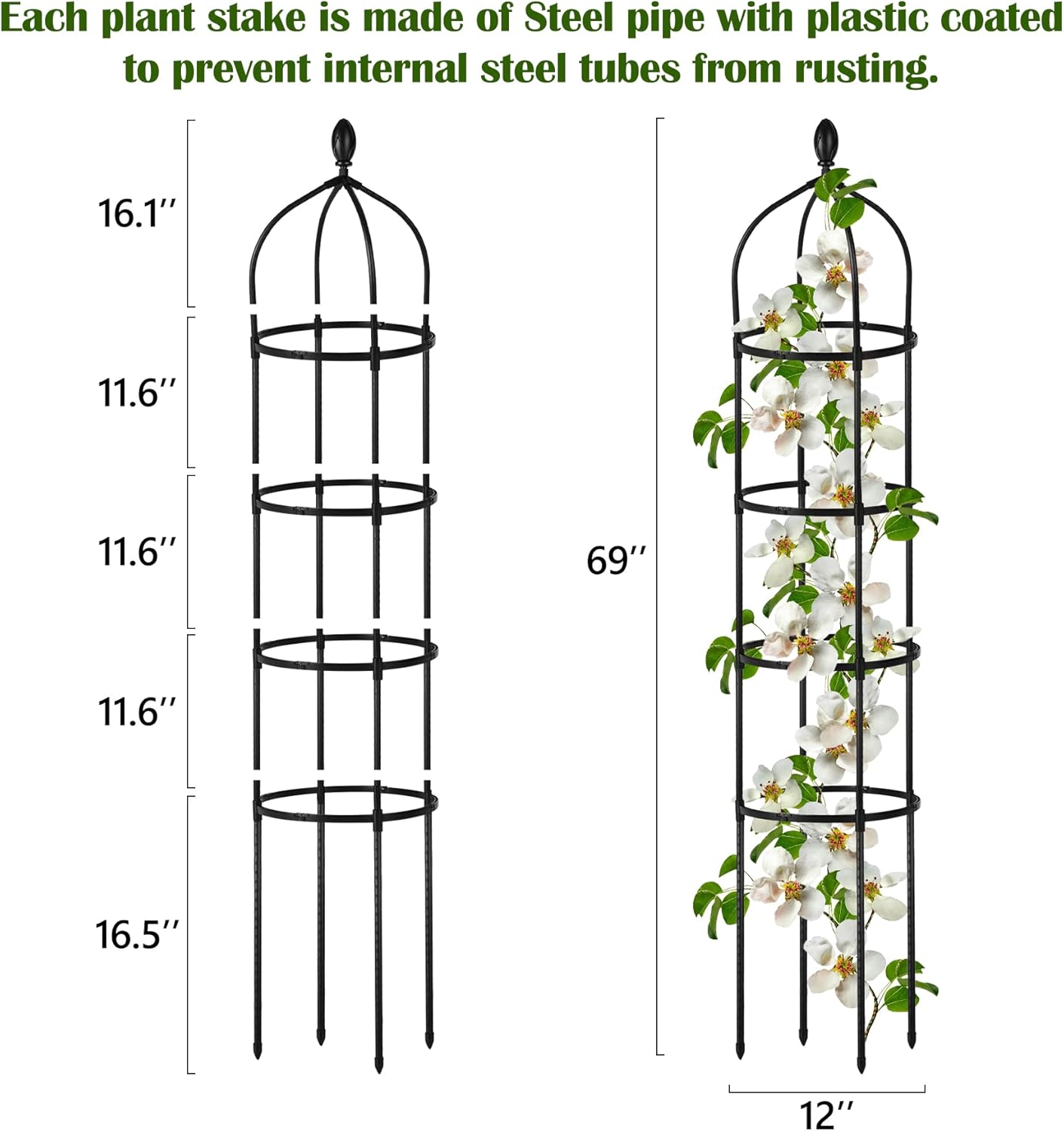 Garden Obelisk Trellis for Climbing Plants Outdoor 6 Ft Rose Bush Round Trellis for Pots Rustproof Metal Pipe with