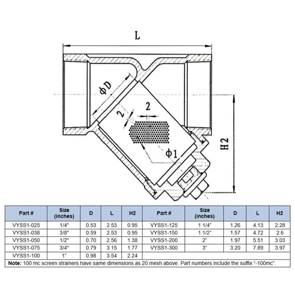 1" Stainless Steel Y-Strainer - 800WOG, FxF NPT