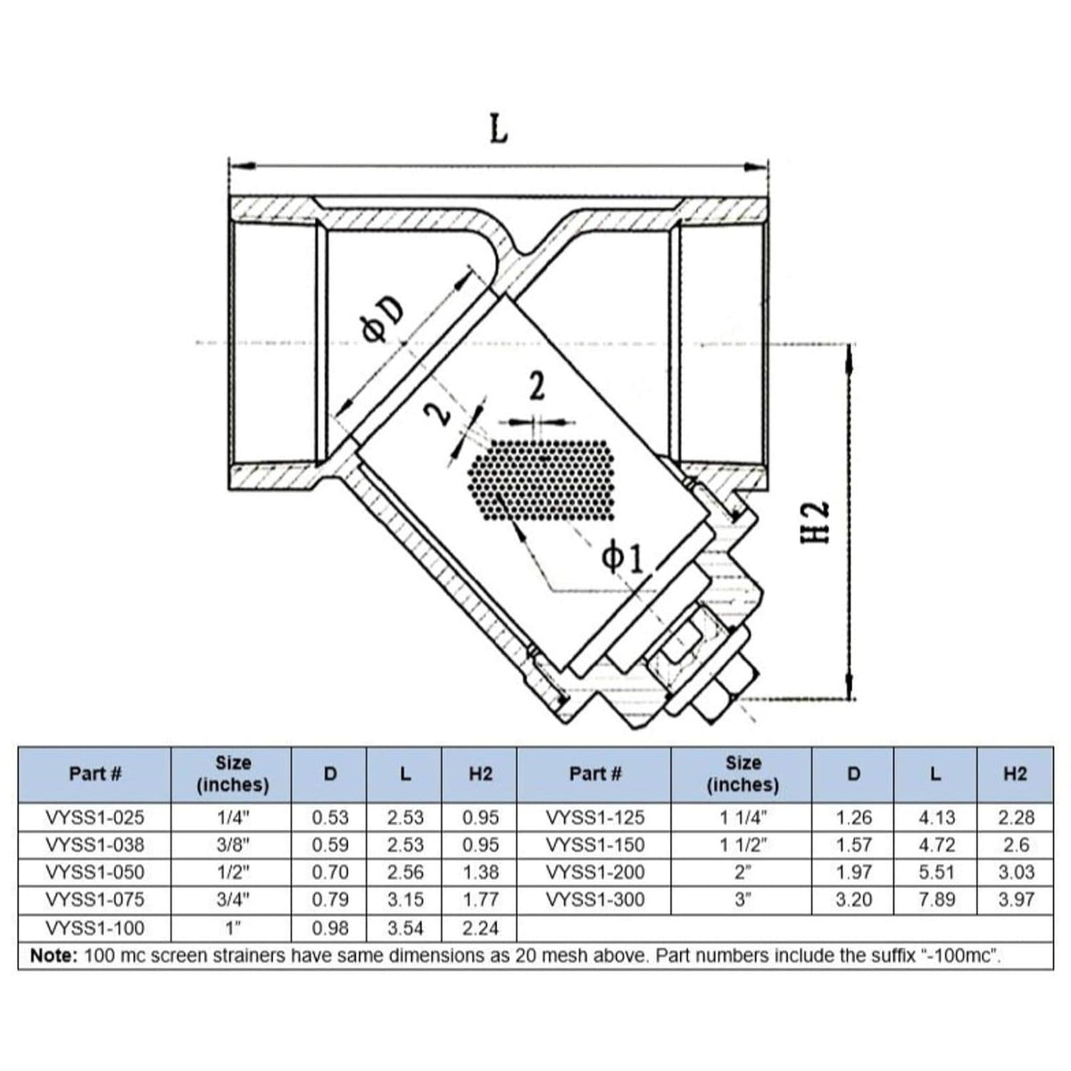 1" Stainless Steel Y-Strainer - 800WOG, FxF NPT